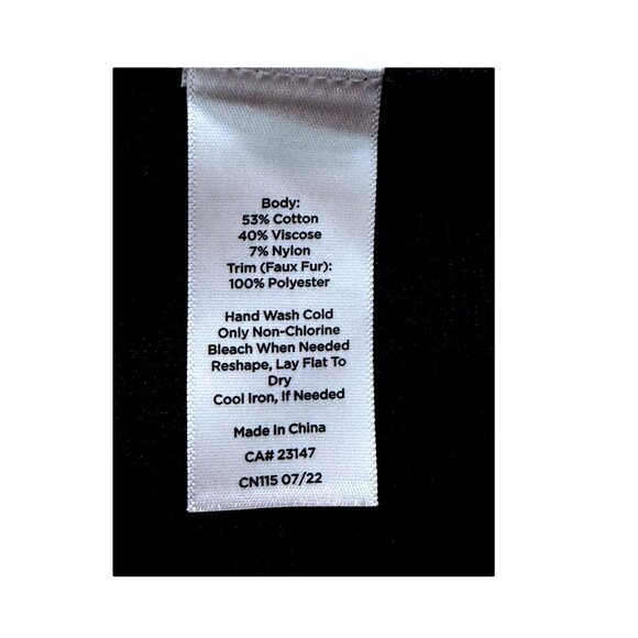 Talbots Black Faux Fur Trim Asymmetrical Hem Cape Poncho Women XS/S NWT - Picture 7 of 12